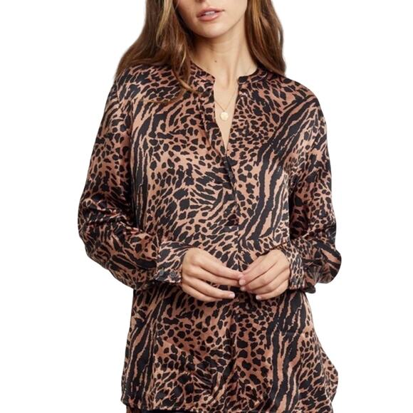 Rails Pearl Cinnamon Mixed Animal Print Popover Blouse Size M - Picture 1 of 12
